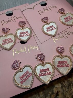 NWT Lot of (4) Packed Party Pink Bride Squad Heart Drop Earrings
